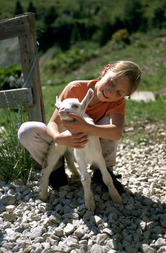 Enfant et agneau au Chinaillon - Aravis (74) 